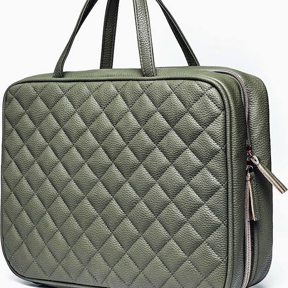 Ms Lovely Vegan Leather Toiletry Cosmetics Makeup Travel Bag - Olive Green NEW